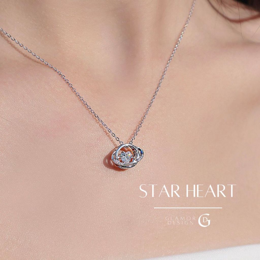 GLAMOR✨สร้อยเงินเเท้ Star Heart สร้อยคอรูปหัวใจดาว ทำให้ผิวขาว เรียบหรูทำงาน เข้ากับทุกชุด