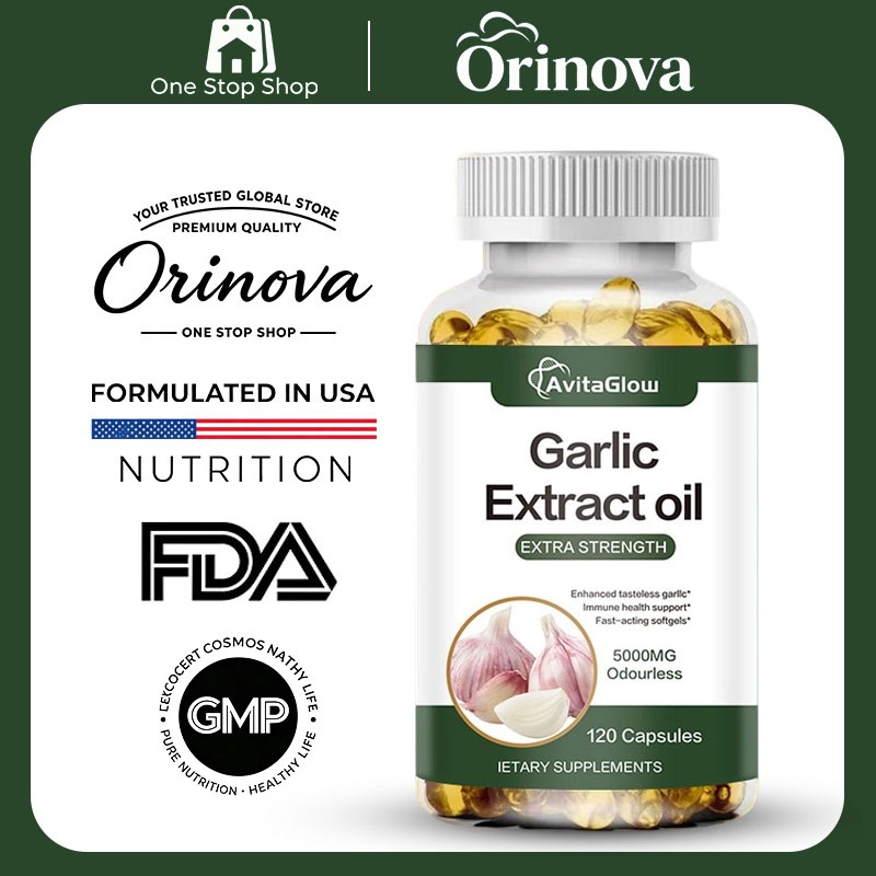 AvitaGlow น้ำมันสกัดกระเทียม 5000MG อาหารเสริม ดูแลหัวใจ เสริมภูมิคุ้มกัน รักษาระดับคอเลสเตอรอล [120 แคปซูล]