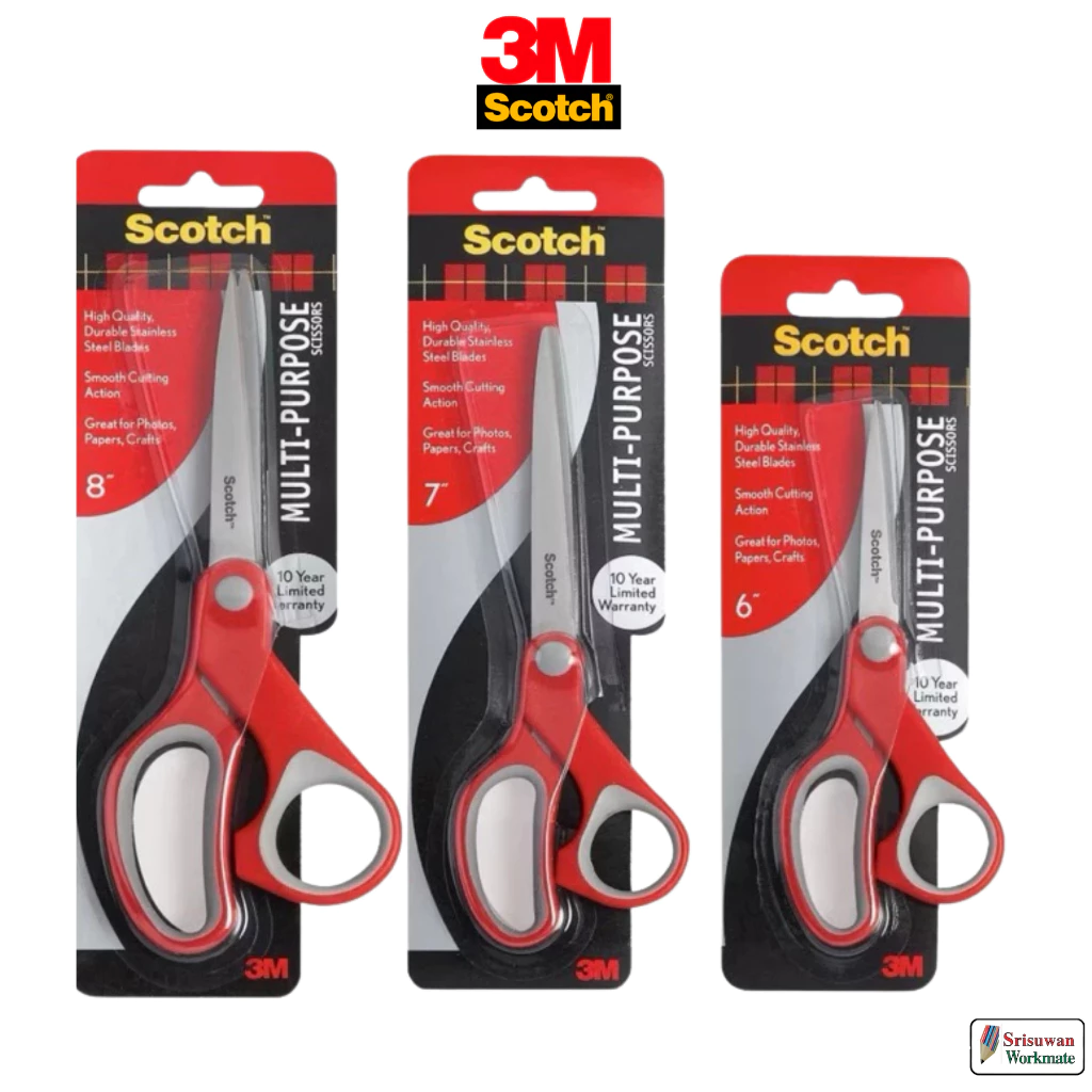 3M Scotch กรรไกรด้ามจับยาง MULTI-PURPOSE กรรไกร 3m ด้ามยาง คม ทนทาน 6นิ้ว / 7นิ้ว / 8นิ้ว