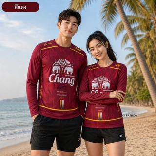 เสื้อกีฬา แขนยาว M-3XLเสื้อกันแดดชายหญิง พิมพ์ลายช้าง ผ้าไมโคร ระบายอากาศดี ใส่เที่ยวทะเล ใส่เล่นกีฬาได้ t264c#