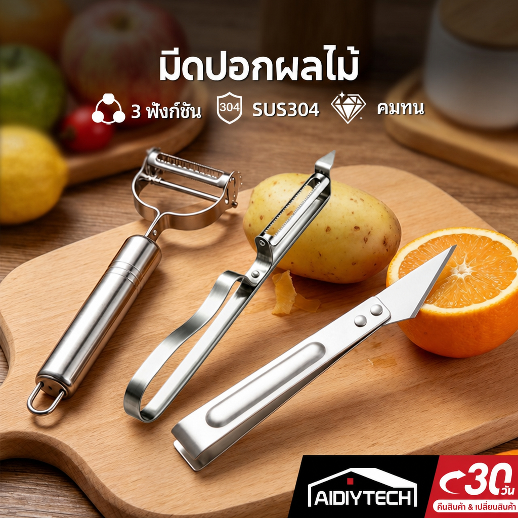 ชุดมีดปอกเปลือก 3 ชิ้น มีดปอกผลไม้ หั่นผัก ปอกมันฝรั่ง ด้ามจับถนัดมือ ใบมีดสแตนเลสคมกริบ สำหรับแม่บ้าน มืออาชีพ