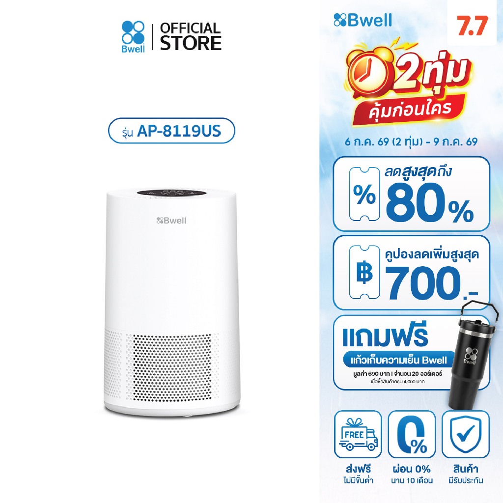 Bwell เครื่องฟอกอากาศขนาด 10-30 ตรม.6 ขั้นตอน รุ่น AP-8119US