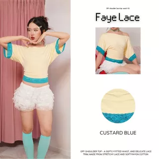 Faye Lace Top | เสื้อปาดไหล่แต่งลูกไม้ เข้าเอว ผ้าลูกไม้ยืด ผ้าเรยอนคอตตอนยืด | MURF.BKK | T 213