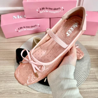 รองเท้าหน้าโบว์ผ้าลูกไม้ Meeer Your Lacy Bow รองเท้าคัชชู ลูกไม้ ผูกโบว์ มีสายคาดแมรี่เจน