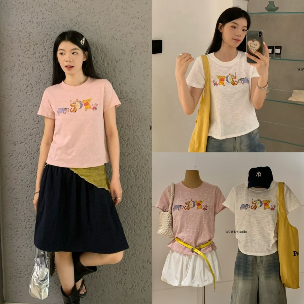Honey Crop เสื้อยืดคอกลมสกรีนลายช่วงอก - 10235 TAG WG.WE 🇰🇷