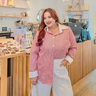 *ส่งด่วน-ส่งทุกวัน*เสื้อเชิ้ต แขนยาวคอปก ***ผ้าทอลายริ้วเล็ก*** แต่งปกปลายแขน สีขาว 4 สี 4 ไซส์