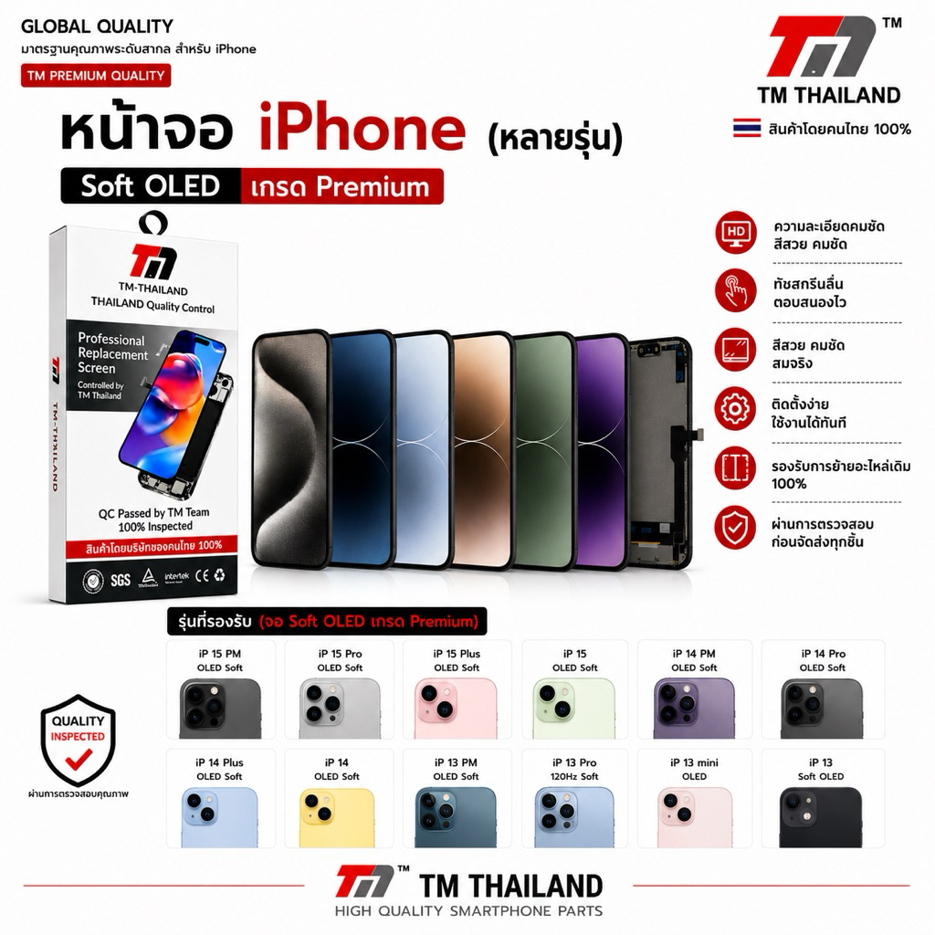 TM หน้าจอมือถือ Soft OLED สำหรับ iPhone งานเกรด Premium