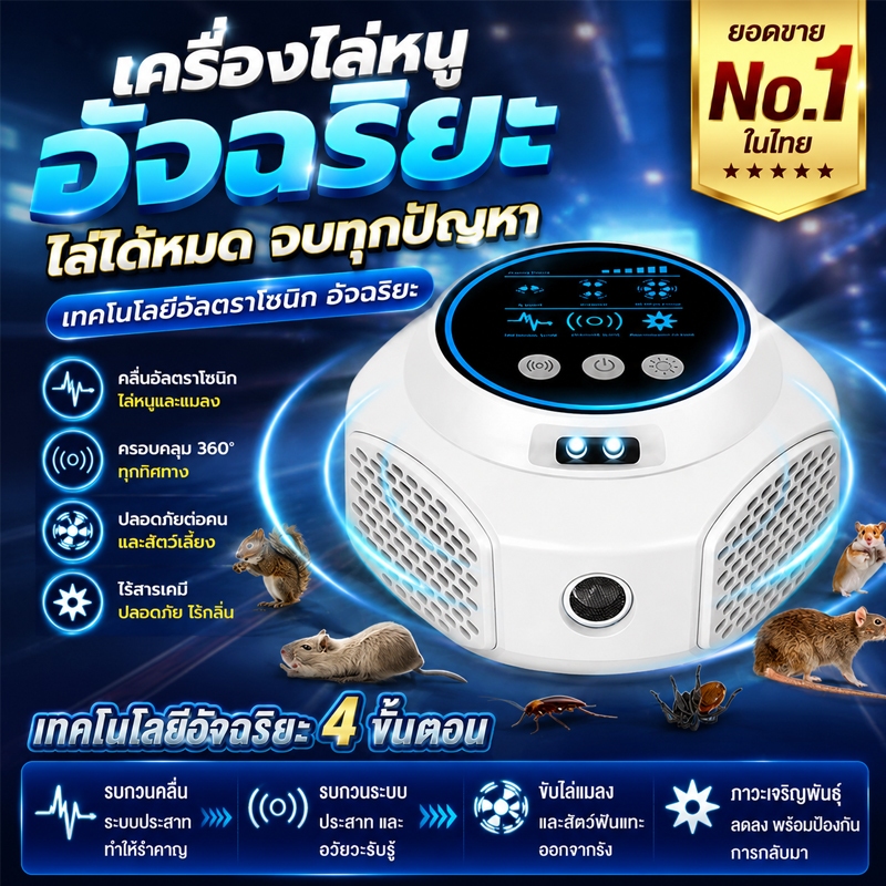SOLE เครื่องไล่สัตว์รบกวนอัลตราโซนิก ไล่หนู ไล่แมลง ครอบคลุมพื้นที่กว้าง 300㎡