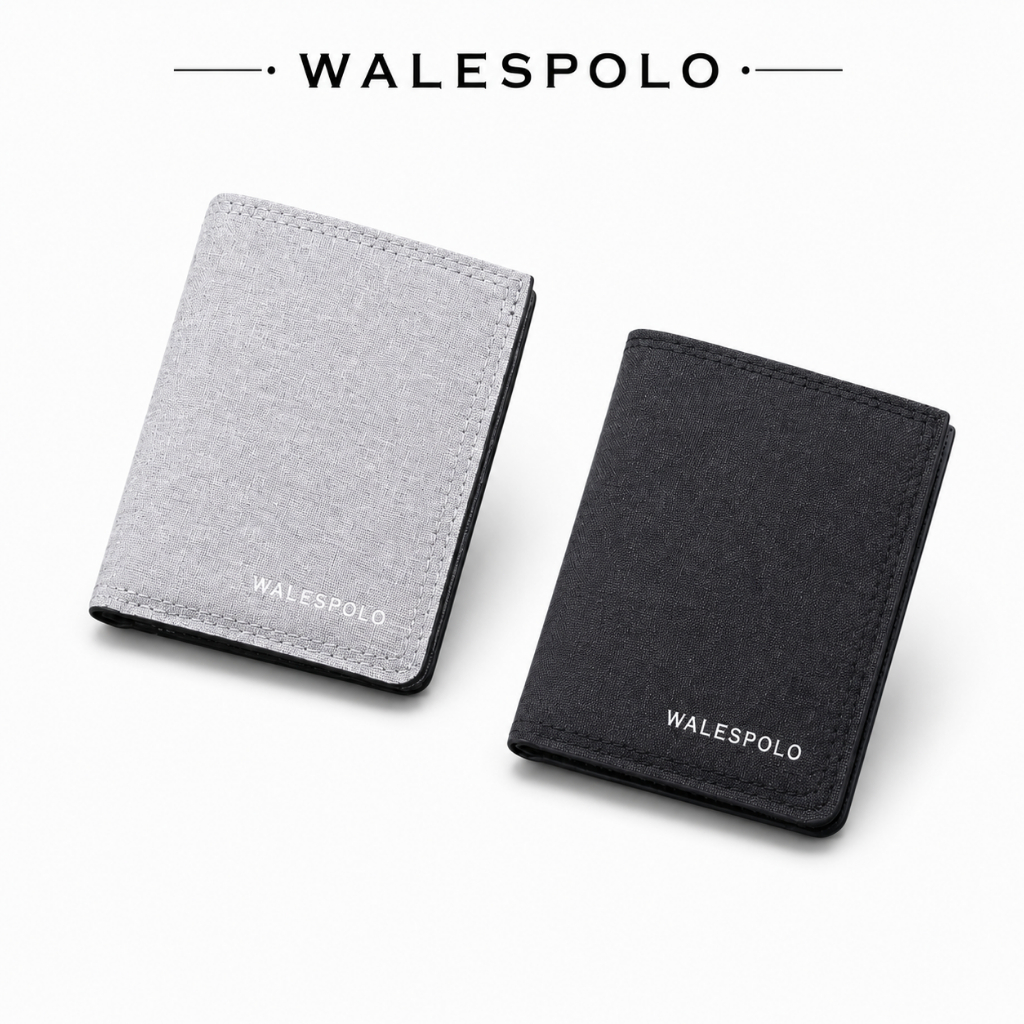 รุ่นใหม่ WALESPOLO กระเป๋าสตางค์ผู้ชาย ใบสั้นทรงตั้ง บางเบา ผิวผ้า ใส่บัตรและธนบัตร สำหรับทำงานใช้ทุกวัน