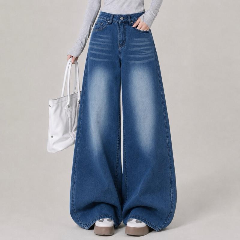JINJEANS-205 (XS-6XL) สียีนส์เข้ม กางเกงยีนส์ขากระบอกใหญ่ baggy jeans พร้อมส่งจากไทย