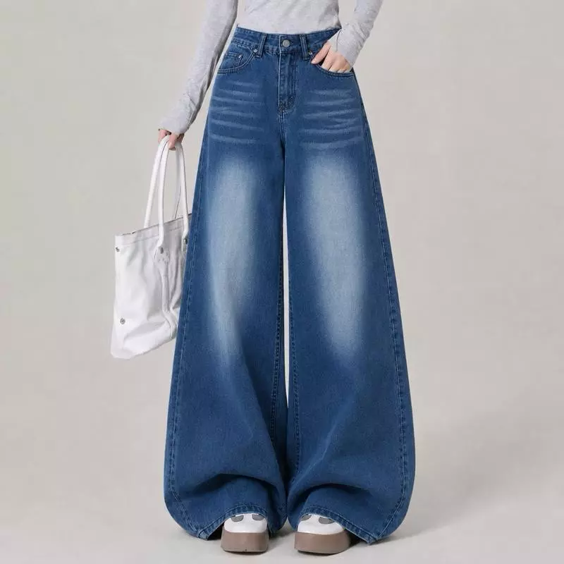 JINJEANS-205 (XS-9XL) สียีนส์เข้ม กางเกงยีนส์ขากระบอกใหญ่ baggy jeans พร้อมส่งจากไทย
