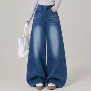 JINJEANS-205 (XS-9XL) สียีนส์เข้ม กางเกงยีนส์ขากระบอกใหญ่ baggy jeans พร้อมส่งจากไทย