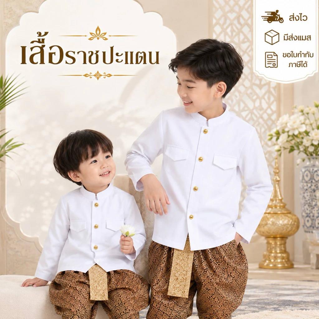 💥มีส่งแมส จาก กทม💥เสื้อราชปะแตน เด็ก เนื้อผ้าใส่สบาย เสื้อไทย