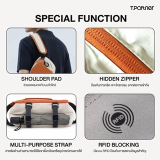 TPARTNER SLING BAG กระเป๋าสะพายข้าง กระเป๋าคาดอก RFID Blocking ผ้าไนลอน น้ำหนักเบา สายรัดขาตั้งกล้อง สำหรับเดินทาง