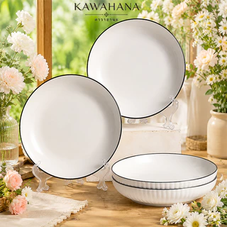 Kawahana จาน ชาม ถ้วยน้ำจิ้ม เซรามิกสไตล์ญี่ปุ่น ลายยามาดะ เข้าไมโครเวฟได้