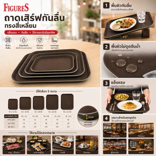 Figure ถาดเสริฟกันลื่นทรงสี่เหลี่ยม 10x14,12x16,14x18,15x20,16x22 นิ้ว