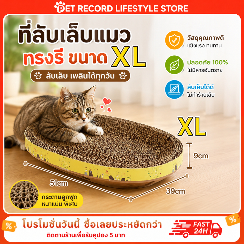 🔥 [Pet Record] ที่ฝนเล็บแมว ทรงกลม หนาพิเศษ ทนทาน ไม่เป็นฝุ่น กันเฟอร์นิเจอร์พัง 4 ไซส์ 40-55cm 🐱✨