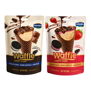 Adorable ขนมไอติมกรอบ โคนวาฟเฟิล รสช็อกโกแลต แล้วรสสตรอว์เบอร์รี่ ขนาด 68 กรัม