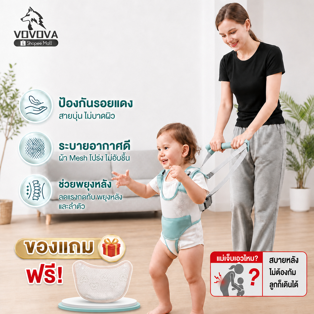 🔥พร้อมส่ง🔥สายพยุงหัดเดินเด็ก เป้หัดเดิน 2in1 ปลอดภัยกันล้ม ระบายอากาศดี ไม่รัดขา ปรับขนาดได้ สำหรับเด็ก 6-36 เดือน