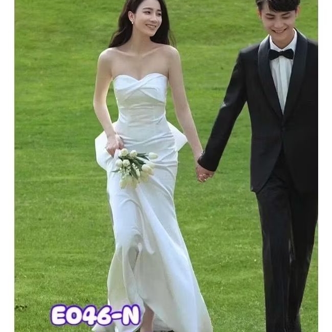 ชุดเจ้าสาว E046 ชุดแต่งงาน ชุดพรีเวดดิ้ง งานหมั้น ชุดสวย งานเนียบ ผ้าดี minimal พร้อมส่ง