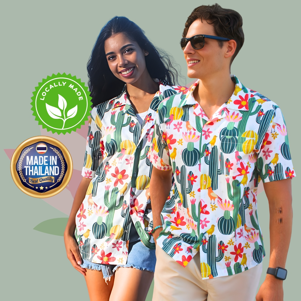 Banyan Tide Men's Cactus Hawaii Floral Shirt with Pocket เสื้อฮาวาย เสื้อคู่ ส่งด่วน ผลิตในไทย