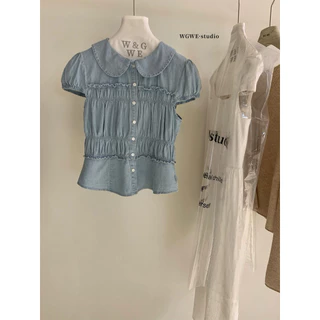 📍พร้อมส่ง📍9952 เสื้อคอบัวแขนสั้น งานกระดุมหน้า เนื้อผ้าดี ทรงสวย TAG:WG.WE🇰🇷