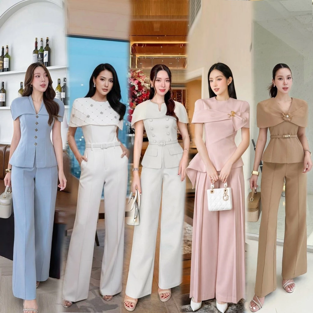 S-XXL ชุดเซท 2ชิ้น เสื้อทรงคลุมไหล่+กางเกง สีชมพู,ครีม เบจ,แดง,ขาว,ดำ,น้ำตาล,ฟ้า ใส่ทำงาน เที่ยว งานแต่งงานบวช