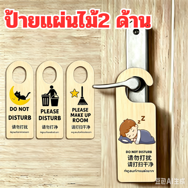 ป้ายแขวนประตู  ป้ายทำความสะอาดห้อง ป้ายห้ามรบกวนหน้าห้อง 1แผ่นมี 2 หน้า