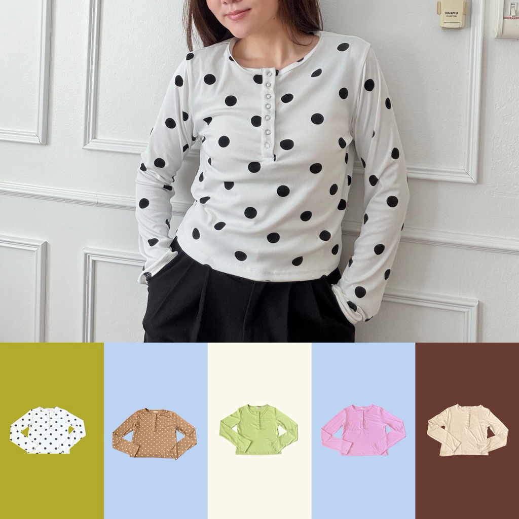 SUNTUDIO l Monday top เสื้อแขนยาวผ้ายืด ใส่สบาย ผ้ายืดมาก กระดุมแป๊ก ทรงสวยสับ ๆ