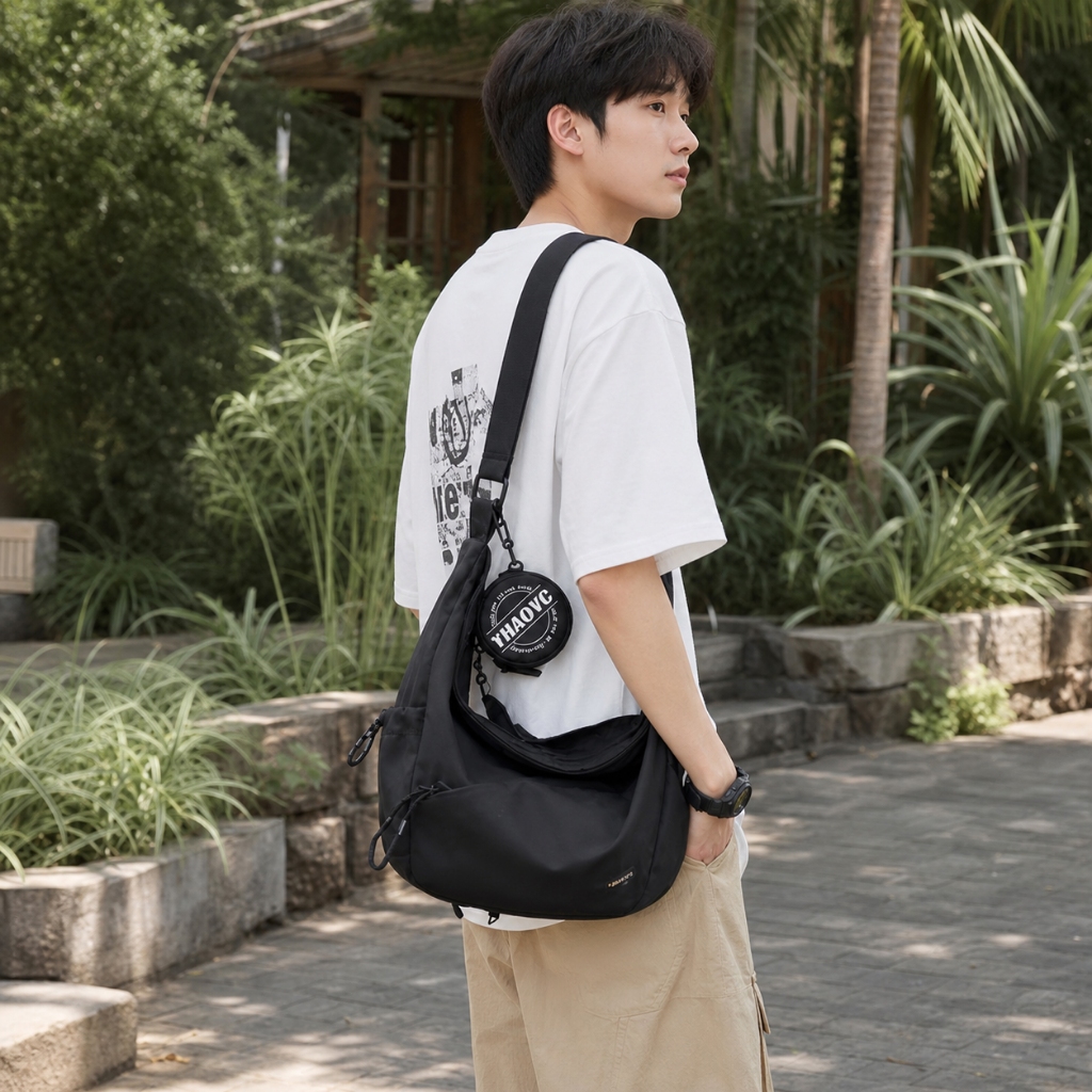 กระเป๋าสะพายข้างผู้ชาย Crossbody กระเป๋าสะพายไหล่ กันน้ำ ใบใหญ่ จุของเยอะ น้ำหนักเบา เที่ยวกลางแจ้ง ทำงาน เดินทาง