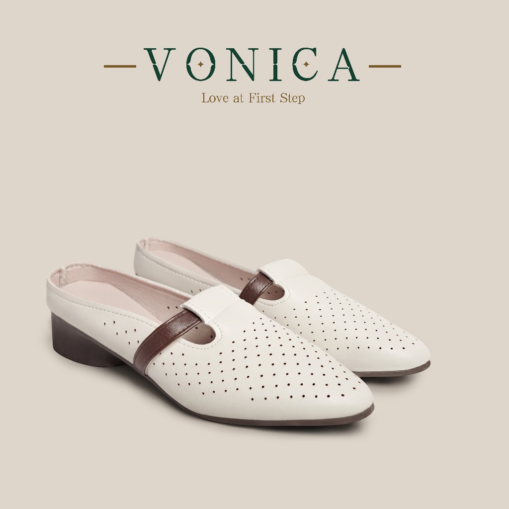 VONICA รองเท้าแตะผู้หญิง ส้นเตี้ย รองเท้าหนัง สไตล์แฟชั่น อเนกประสงค์ น้ำหนักเบา