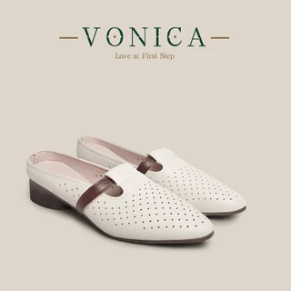VONICA รองเท้าแตะผู้หญิง ส้นเตี้ย รองเท้าหนัง สไตล์แฟชั่น อเนกประสงค์ น้ำหนักเบา
