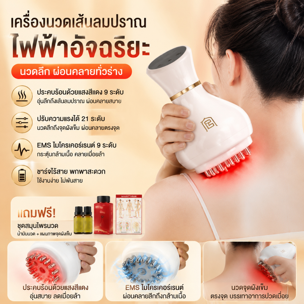 ซื้อ 1 แถม 2ไฟ ฟ้าเส้นเมอริเดียนแปรงนวด เครื่องนวดกัวซาไฟฟ้า นวดเส้นเมอริเดียน ปรับแรงสั่นได้ 9 ระดับ สําหรับนวดร่างกาย