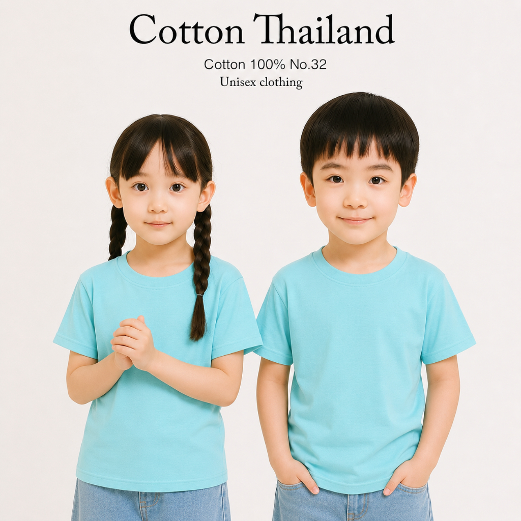 เสื้อยืดเด็ก Cotton แท้ 100% คอกลม แขนสั้น สีมิ้นอ่อน ใส่สบาย kid T-shirt