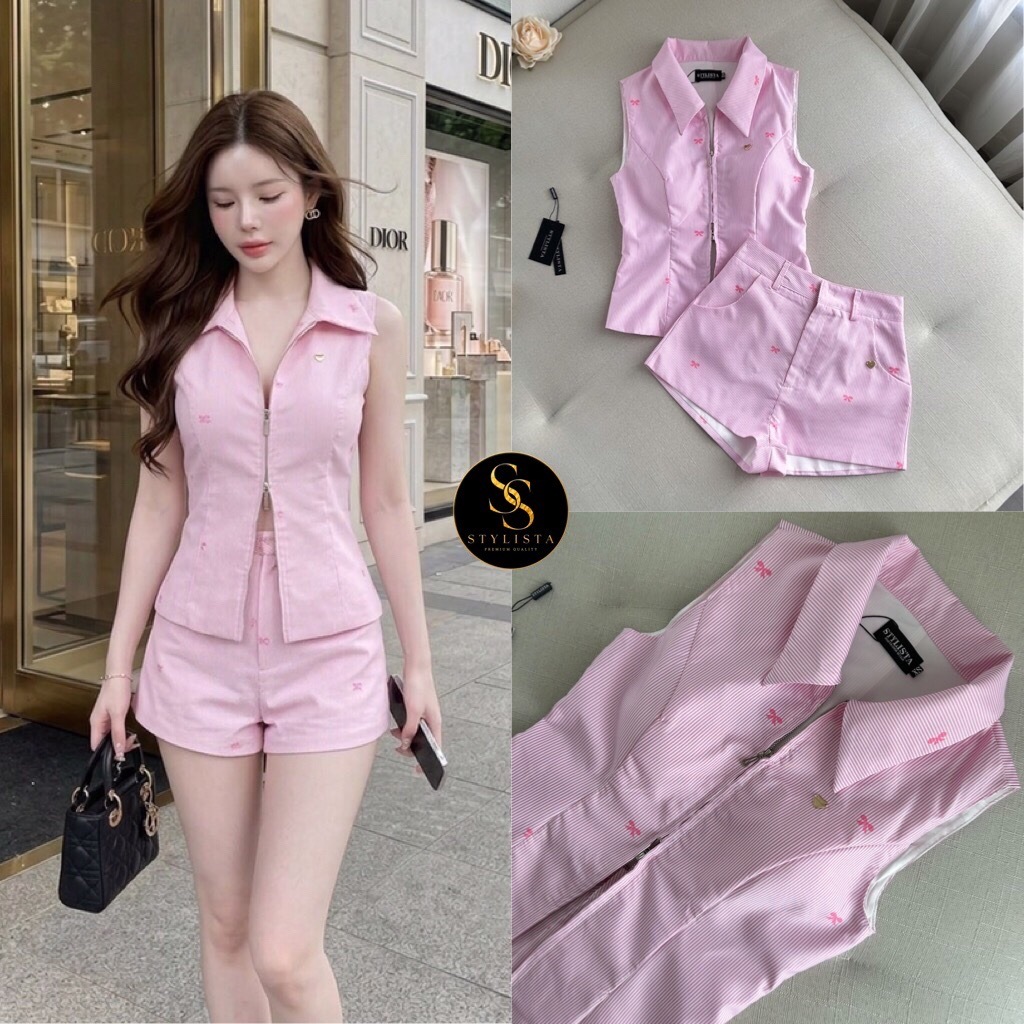STYLISTA Set เซ็ตสีชมพู เสื้อแขนกุด+กางเกงขาสั้น