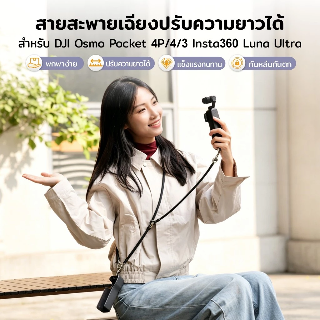 สายคล้องกล้อง Crossbody Camera Strap สำหรับ DJI Pocket 4P 4 3 Insta360 Luna Ultra Lanyard ปรับได้ Anti Loss สะพายข้าง thumbnail 3