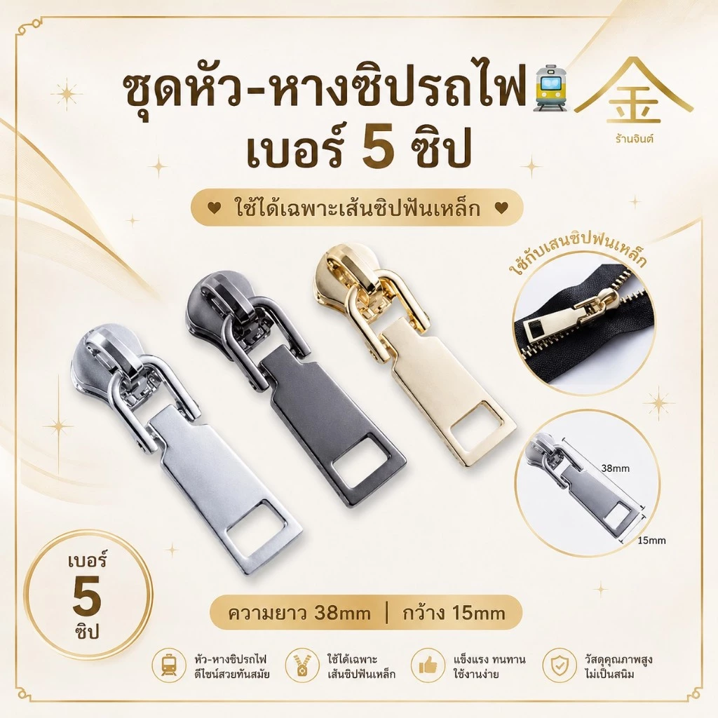 ปลีก/ส่ง (5ชิ้น) ชุดหัวซิปรถไฟ#5 + หางซิป (ZP8003) (ใช้กับเส้นซิปฟันเหล็ก)