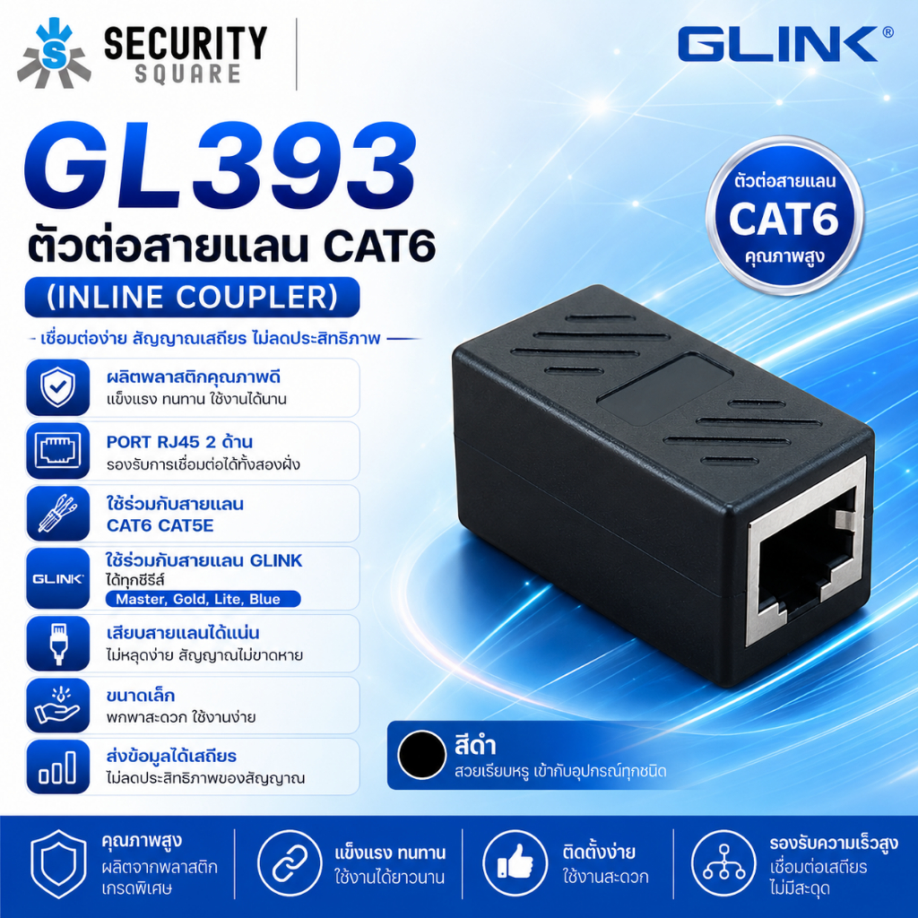 Glink GL-393 Cat6 UTP Coupler Adapter ตัวต่อสายแลน RJ45 ข้อต่อสายแลน เมีย-เมีย เชื่อมต่อสายแลน 2 เส้นเข้าด้วยกัน