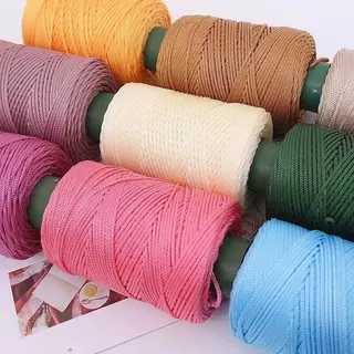 สายถักไนลอนหนา 3mm PP Craft Rope Thick Nylon Tiny Cord Crochet Yarn Roll สำหรับถักหมวกฤดูร้อน กระเป๋า งานฝีมือ Hand Knit