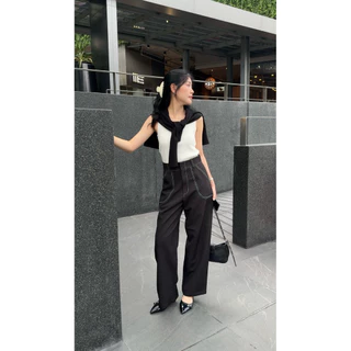 TOP PANTS l กางเกงขายาวเอวสูง แต่งไล่ตะเข็บ ไม่ใช่ผ้ายีนส์ใส่ทำงานได้น้า