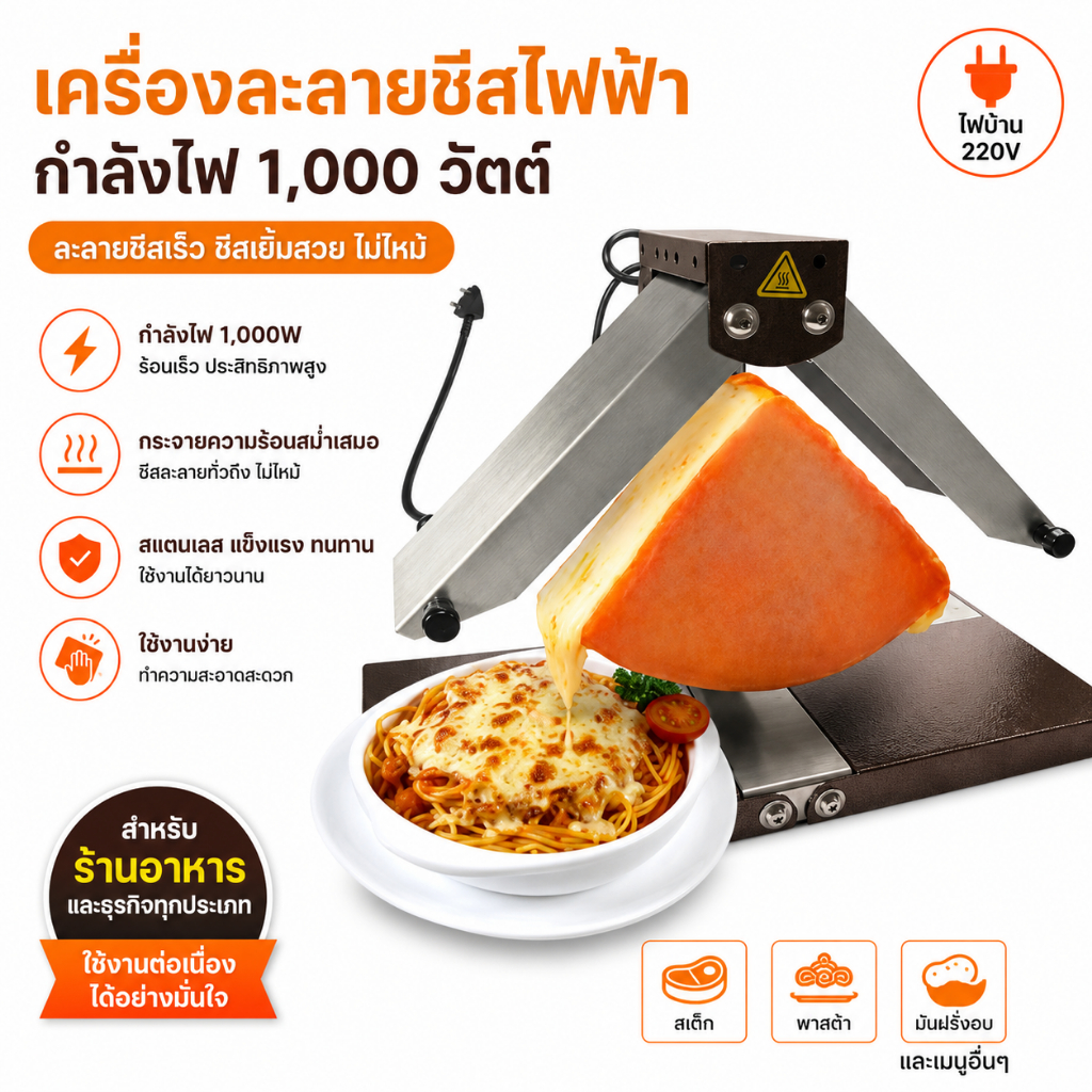 เครื่องละลายชีสไฟฟ้า 🧀 1,000W เครื่องละลายชีสเชิงพาณิชย์ เครื่องทำชีสเยิ้ม สำหรับ Raclette Cheese ใช