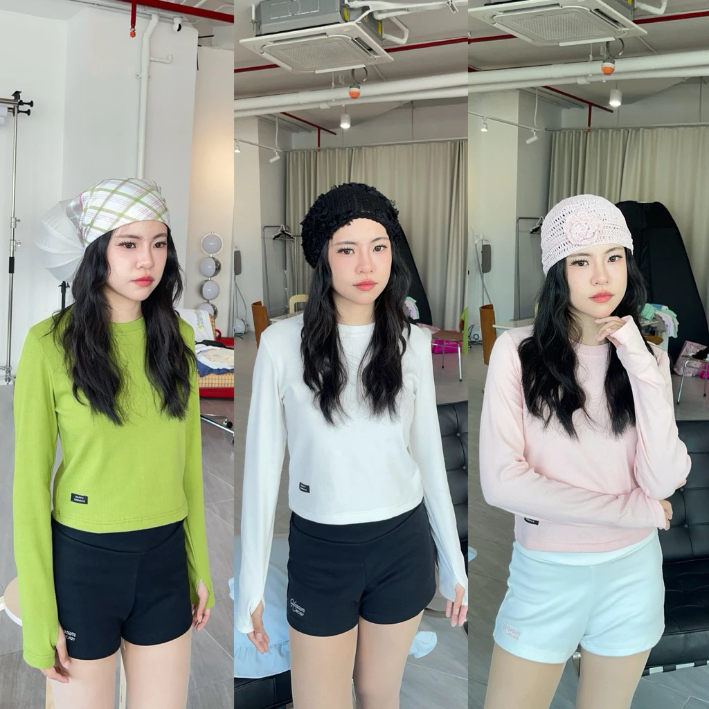 เติมชมพู🌸HASU70 Not basic long sleeve เสื้อคอกลมแขนยาวผ้าร่องสอดนิ้วโป้ง (happysummer.bkk)