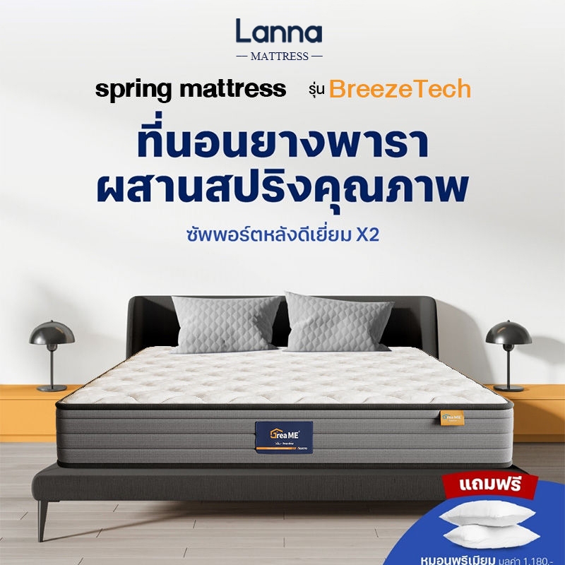 LANNA ที่นอนยางพารา ที่นอนพอกเก็ตสปริง Memory Foam Hybrid ลดปวดหลัง ระบายอากาศ 3.5ฟุต 5ฟุต 6ฟุต