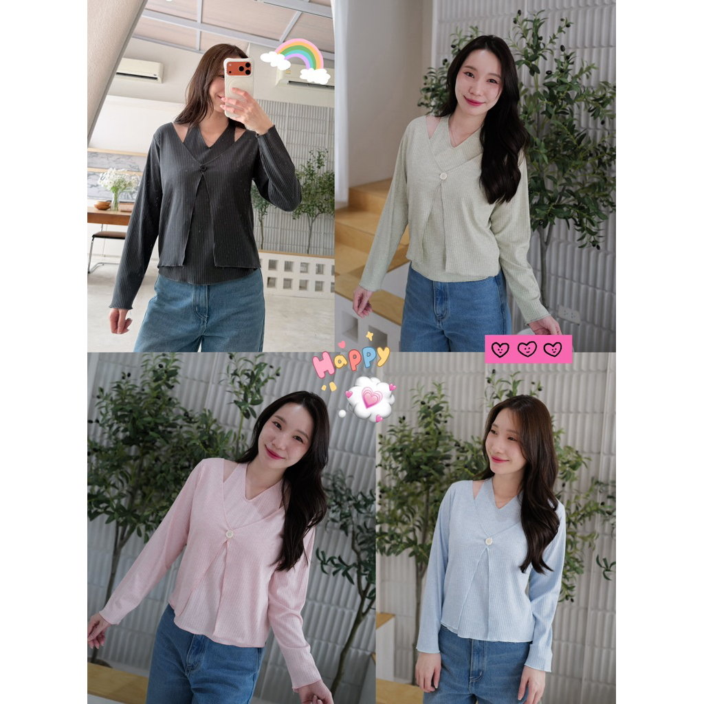 เสื้อแขนยาวคล้องคอ *ติดกระดุม1เม็ด*เสื้อติดกัน