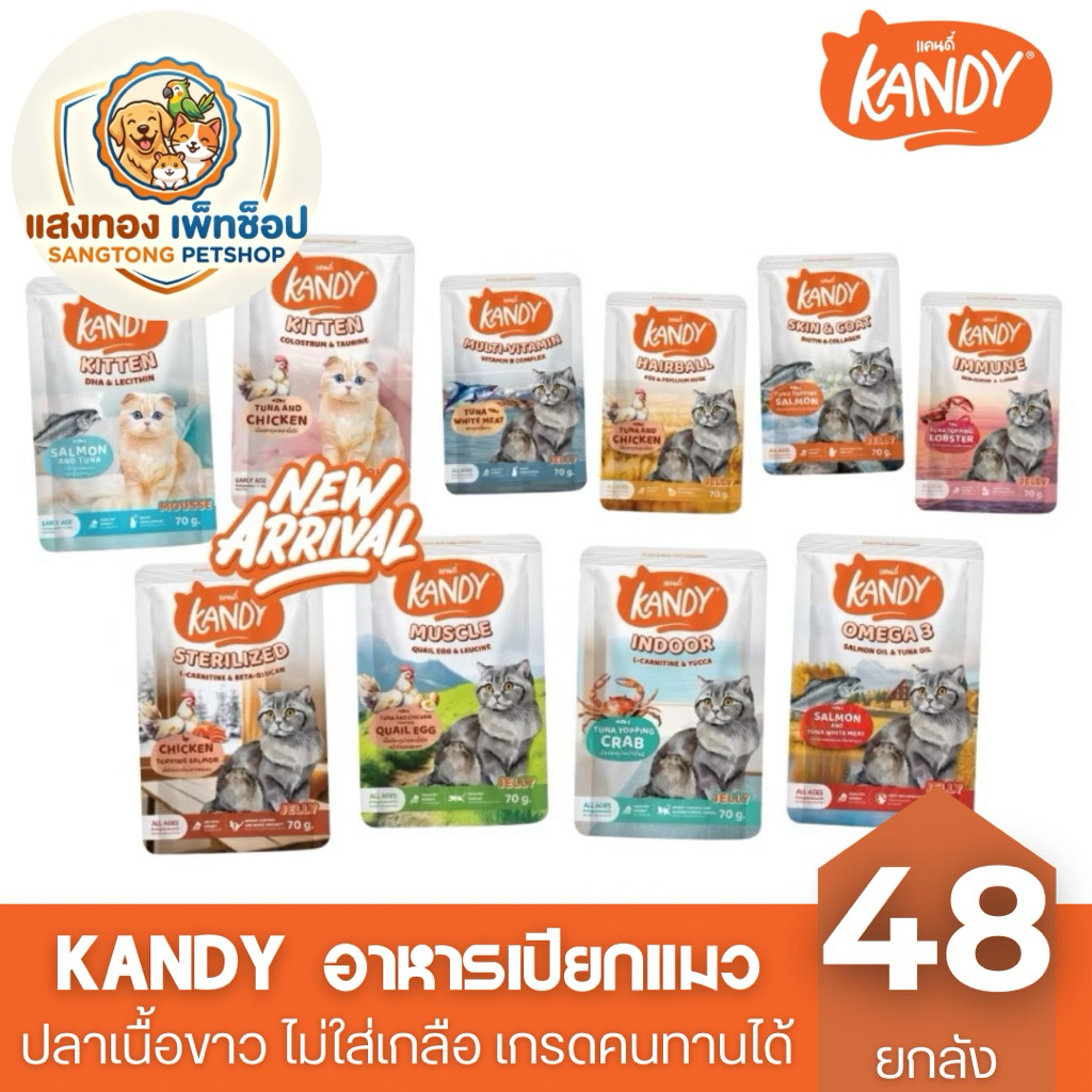 [ยกลัง 48 ซอง]Kandy แคนดี้ อาหารเปียกแมว ไม่ใส่เกลือ ผลิตจากปลาเนื้อขาว ขนาด 70 กรัม