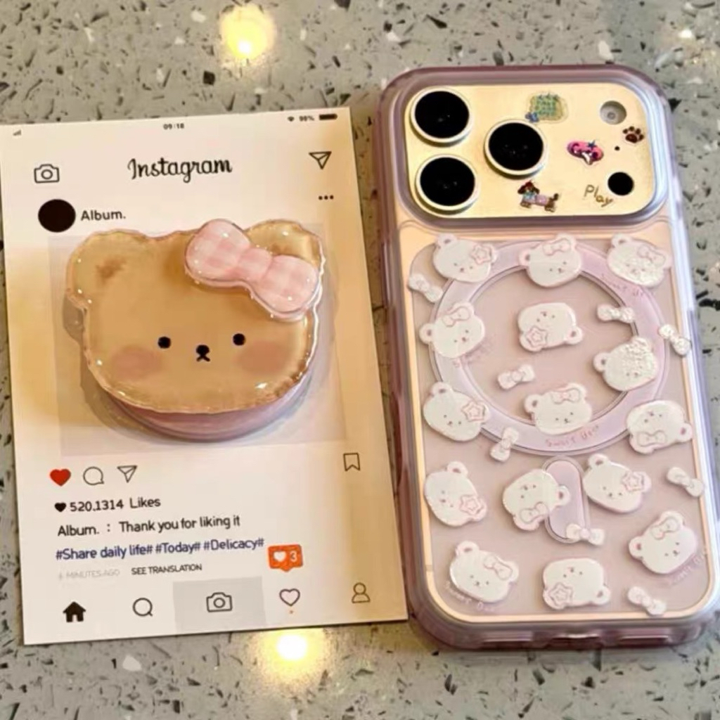 [15-17pm] เคสหมีโบว์ชมพูMag+ Griptok แม่เหล็ก