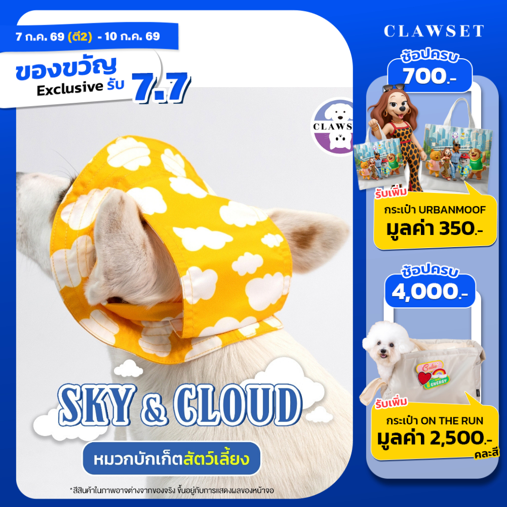 หมวกหมาแมว หมวกบักเก็ต sky & cloud คู่สัตว์เลี้ยง | CLAWSET.BKK