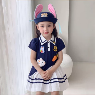 PRINCESS KESLI 1-9 ปี ชุดเดรสสาว เดรสโปโลเด็กผู้หญิง กระต่าย กระโปรงจีบสีขาว ผ้านิ่มใส่สบาย สไตล์น่ารัก ชุดเด็ก