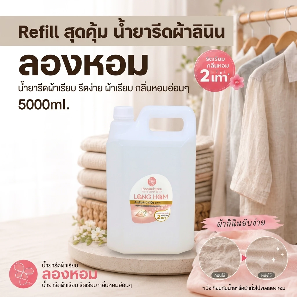 น้ำยารีดผ้าเรียบสำหรับผ้ารีดยากคืนตัวง่าย 5 ลิตร
