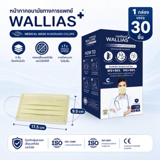หน้ากากอนามัย ยี่ห้อ Wallias Medical Mask In Morandi Color หน้ากากอนามัยสีพาทเทล หนา 3 ชั้น ป้องกันฝุ่น PM2.5 ใส่สบาย